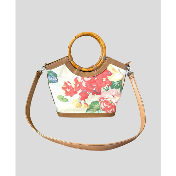 Fossil Floral Leather Canvas Handbag Purse With Leather Wallet Lot - Picture 2 of 16